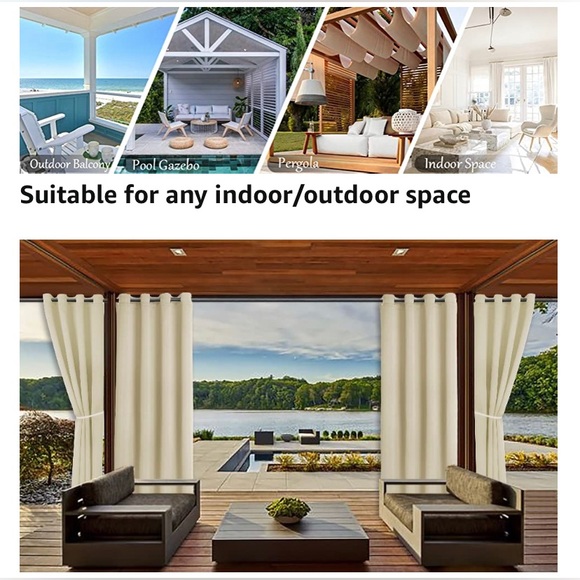 COPY - Waterproof Outdoor Curtains for Patio Sun Blocking Blackout Curtains, 2 … - Picture 10 of 13